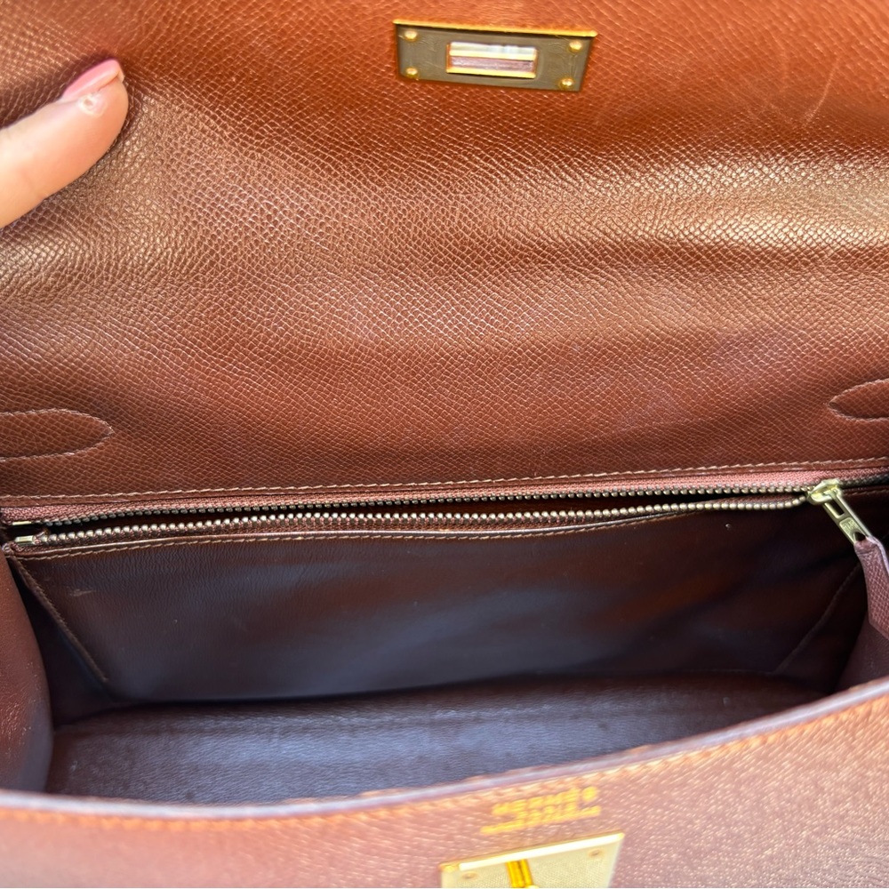 Authentic HERMES KELLY 32 gold brown courchevel leather bag - Picture 14 of 15